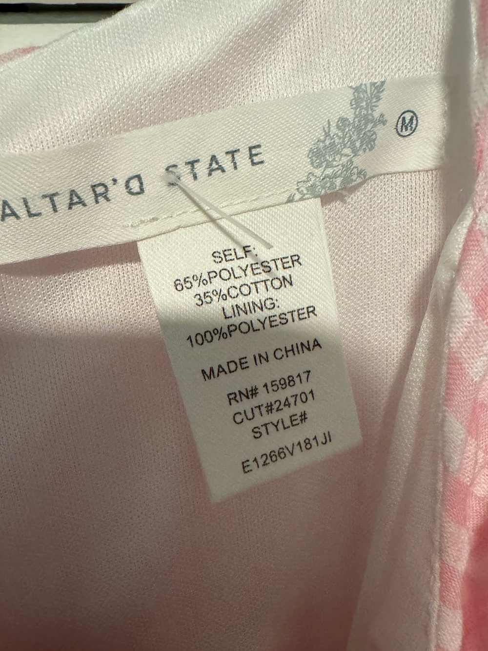 Altar’d State Pink White Gingham Tiered Mini Dress Cottagecore Size M NWOT - Picture 4 of 4